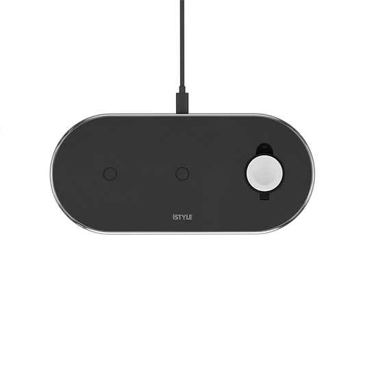 ISTYLE Wireless Charging Base 3in1 black PU leather- space grey - iSTYLE RS