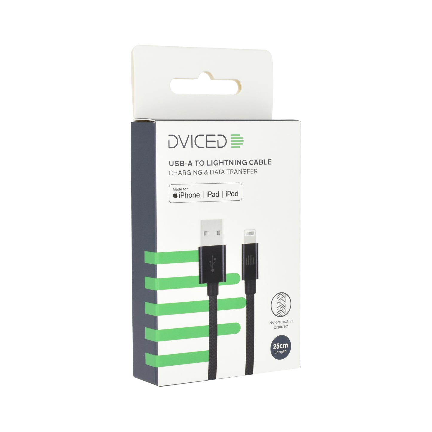 Dviced kabl USB-A na Lightning Nylon Textile 0,25m - Black