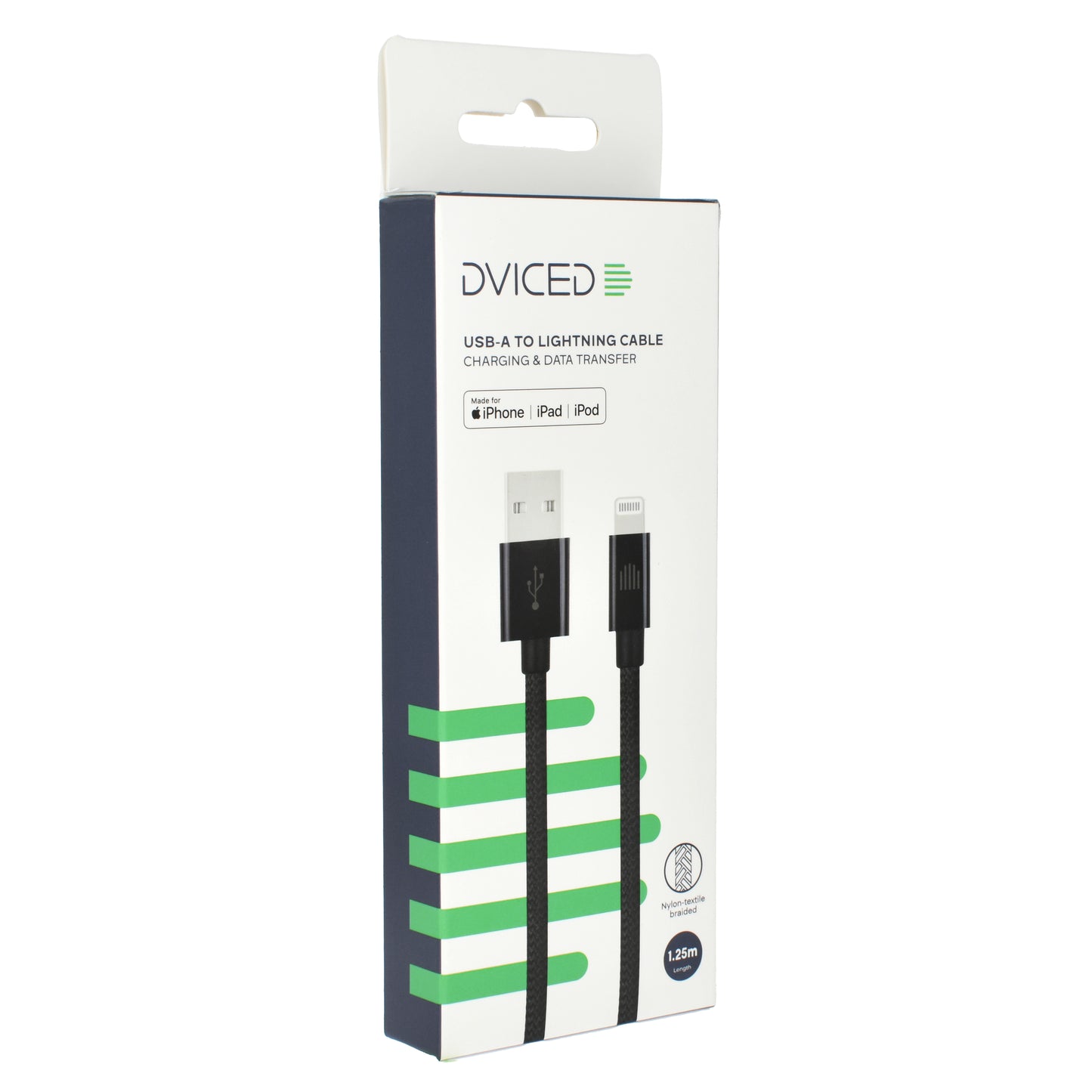 Dviced kabl USB-A na Lightning Nylon Textile 1,25m - Black