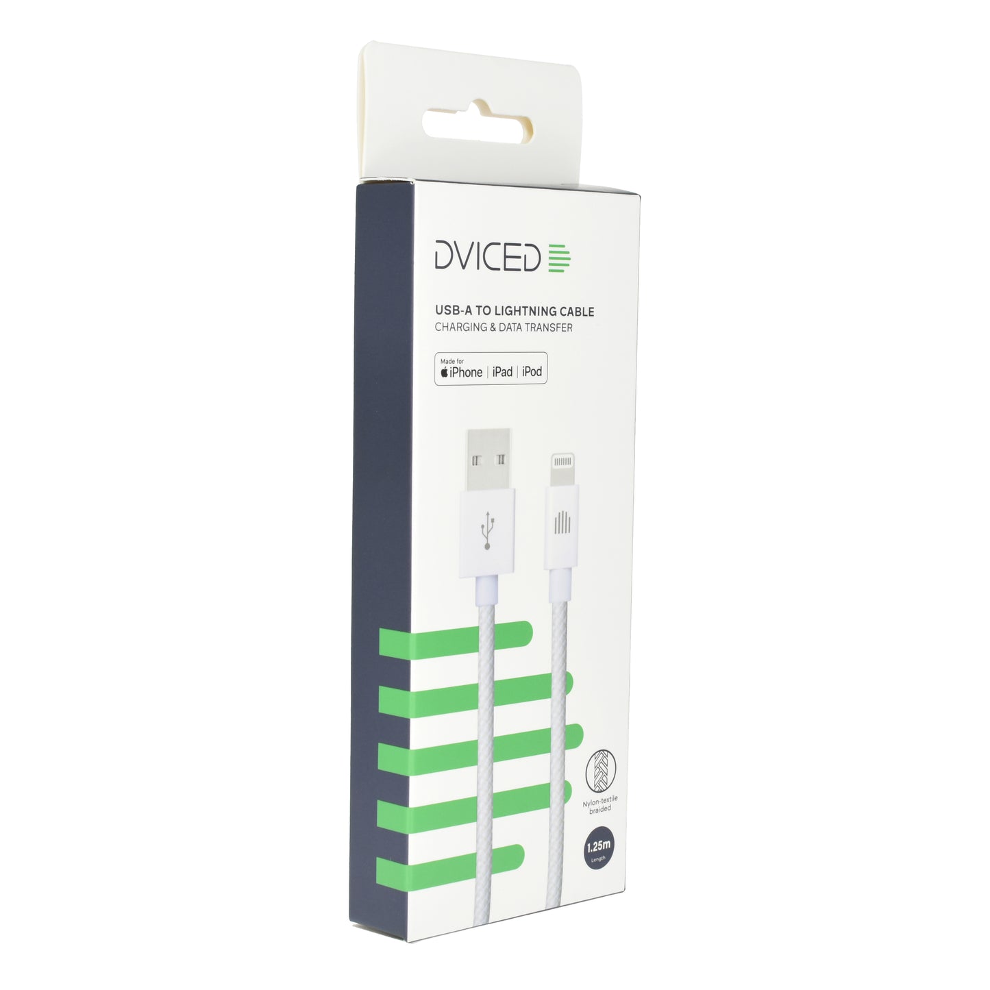 Dviced kabl USB-A na Lightning Nylon Textile 1,25m - White
