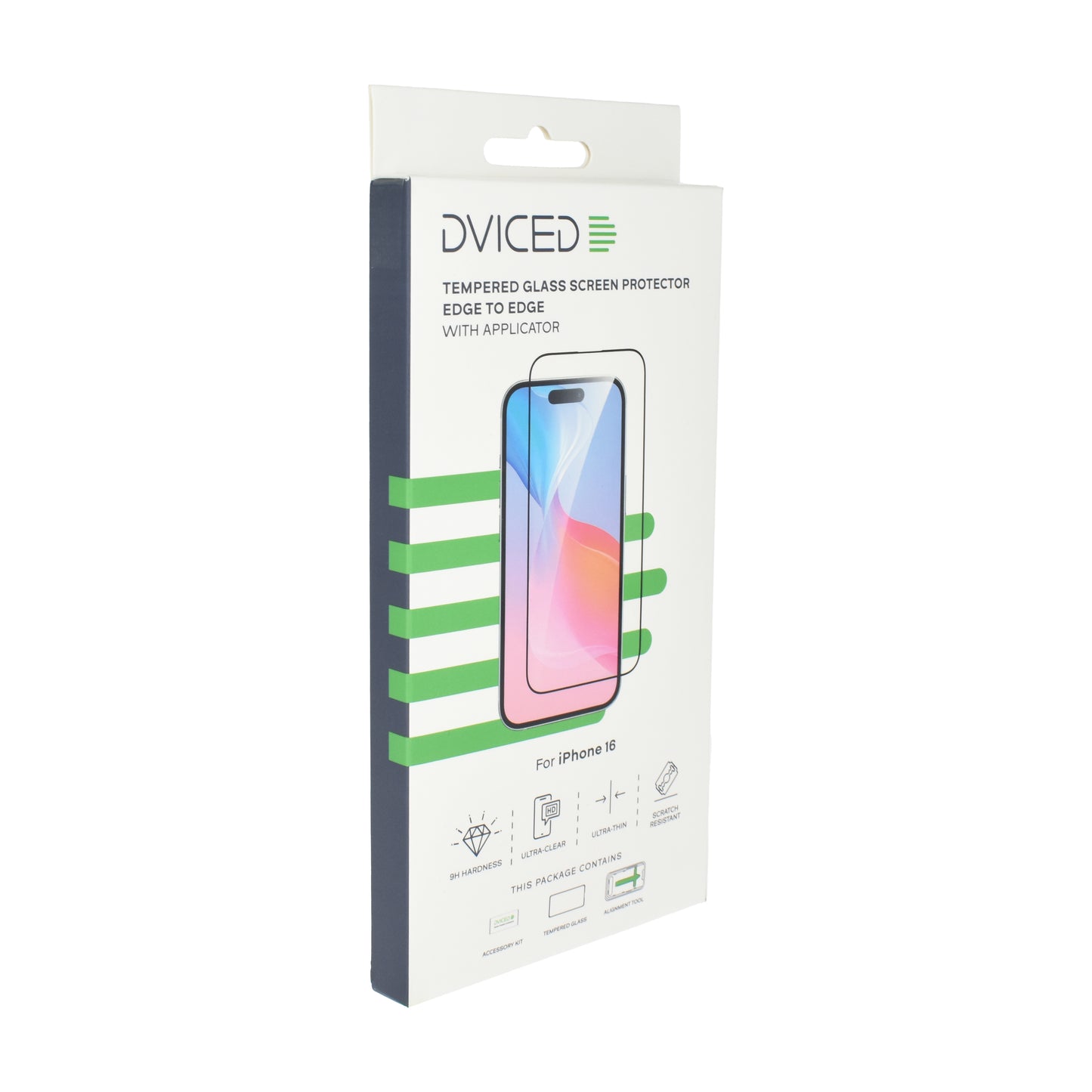 Dviced Tempered zaštitno staklo od ivice do ivice za iPhone 16 sa aplikatorom