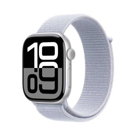 Apple Watch Series 10 GPS 46mm Silver Aluminium Case with Blue Cloud Sport Loop - iSTYLE RS