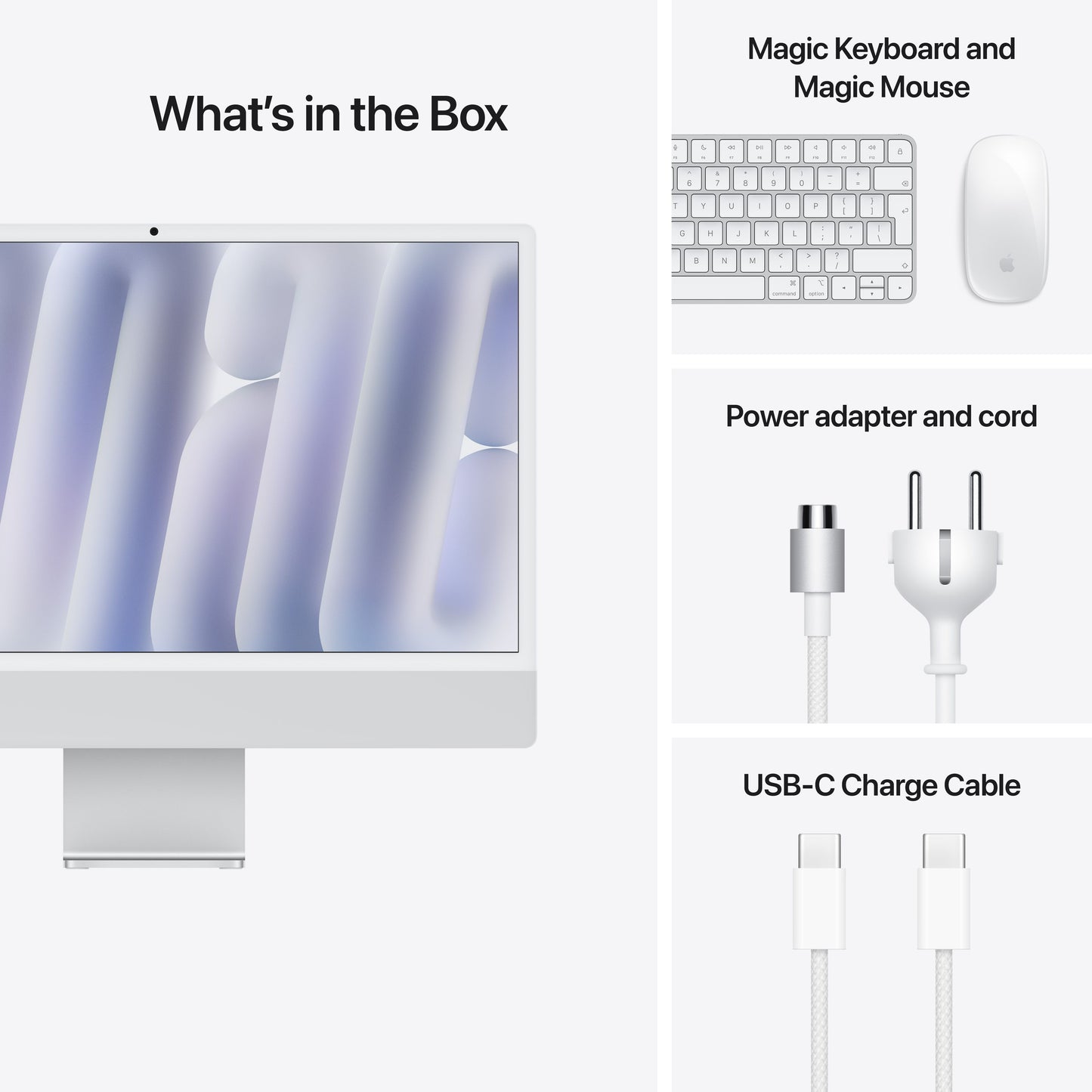 24-inčni iMac M4 sa 4,5K Retina displejom, 8-jezgarnim CPU-om, 8‑jezgarnim GPU-om, 16GB objedinjene memorije i 256GB SSD - Silver - iSTYLE RS