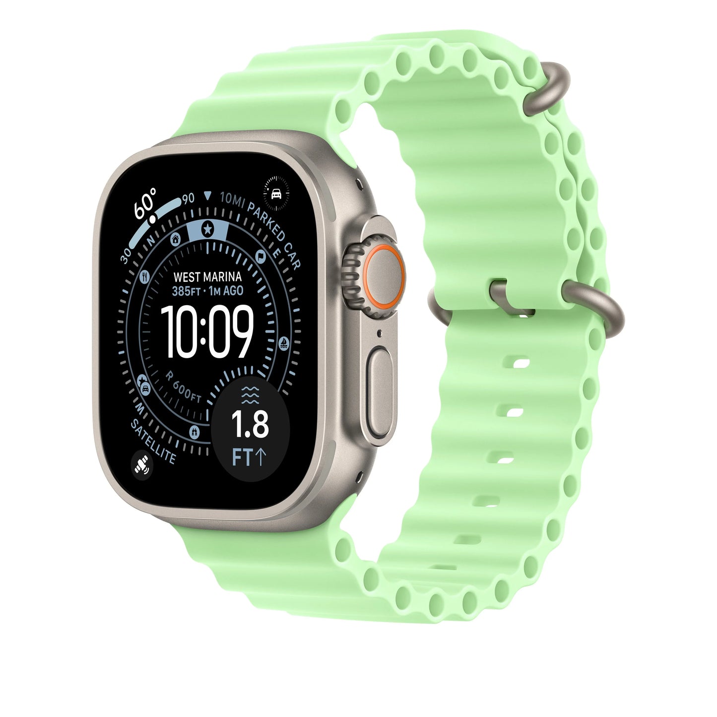 49mm Neon Green Ocean Band - Natural Titanium Finish - iSTYLE RS
