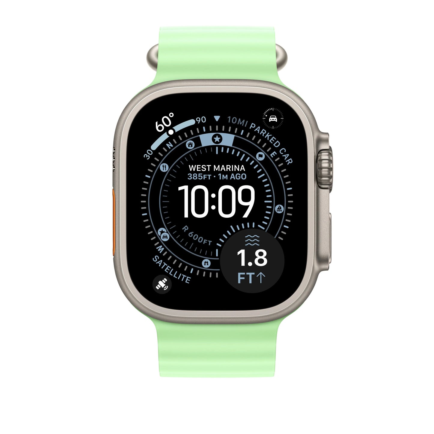 49mm Neon Green Ocean Band - Natural Titanium Finish - iSTYLE RS