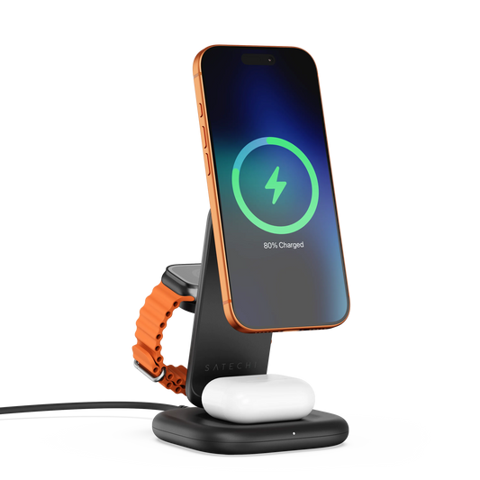Satechi 3-in-1 Foldable Qi2 25W Wireless Charging Stand - Space Black