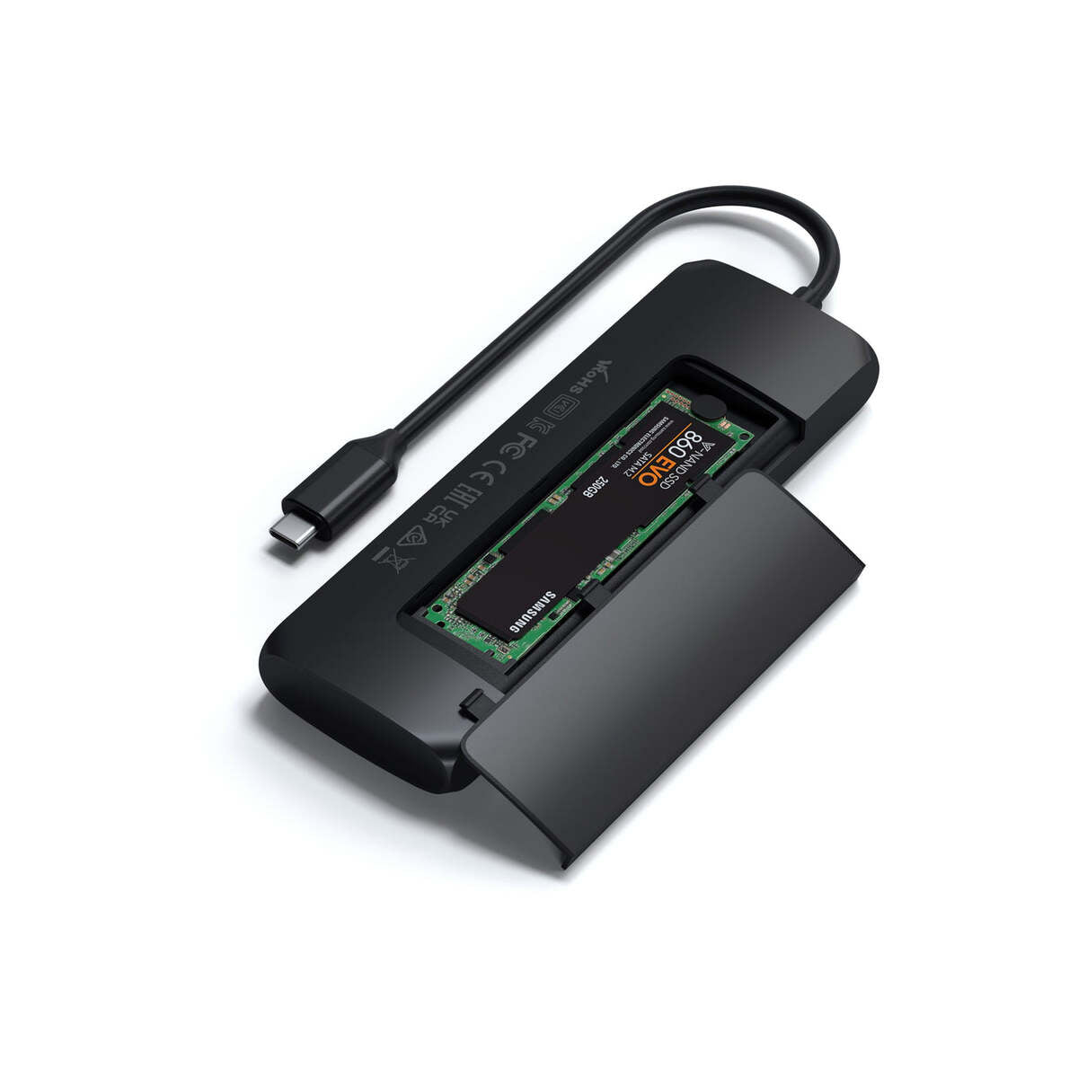 Satechi Aluminium USB-C Hybrid Multiport adapter (SSD Enclosure, HDMI 4K, 2 x USB-A 3.1 Gen 2 up to 10 Gbps) - Black - iSTYLE RS