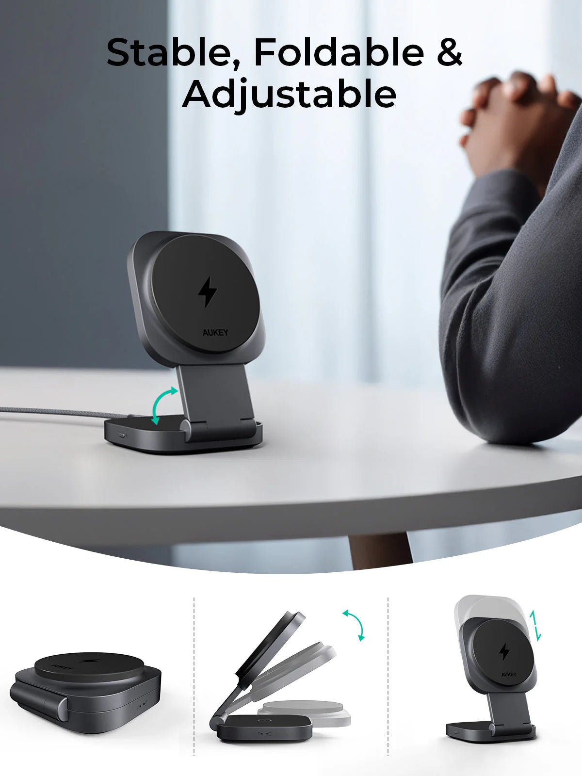 AUKEY MagFusion L 2-in-1 Foldable Qi2 Magnetic Fast Wireless Charging Station