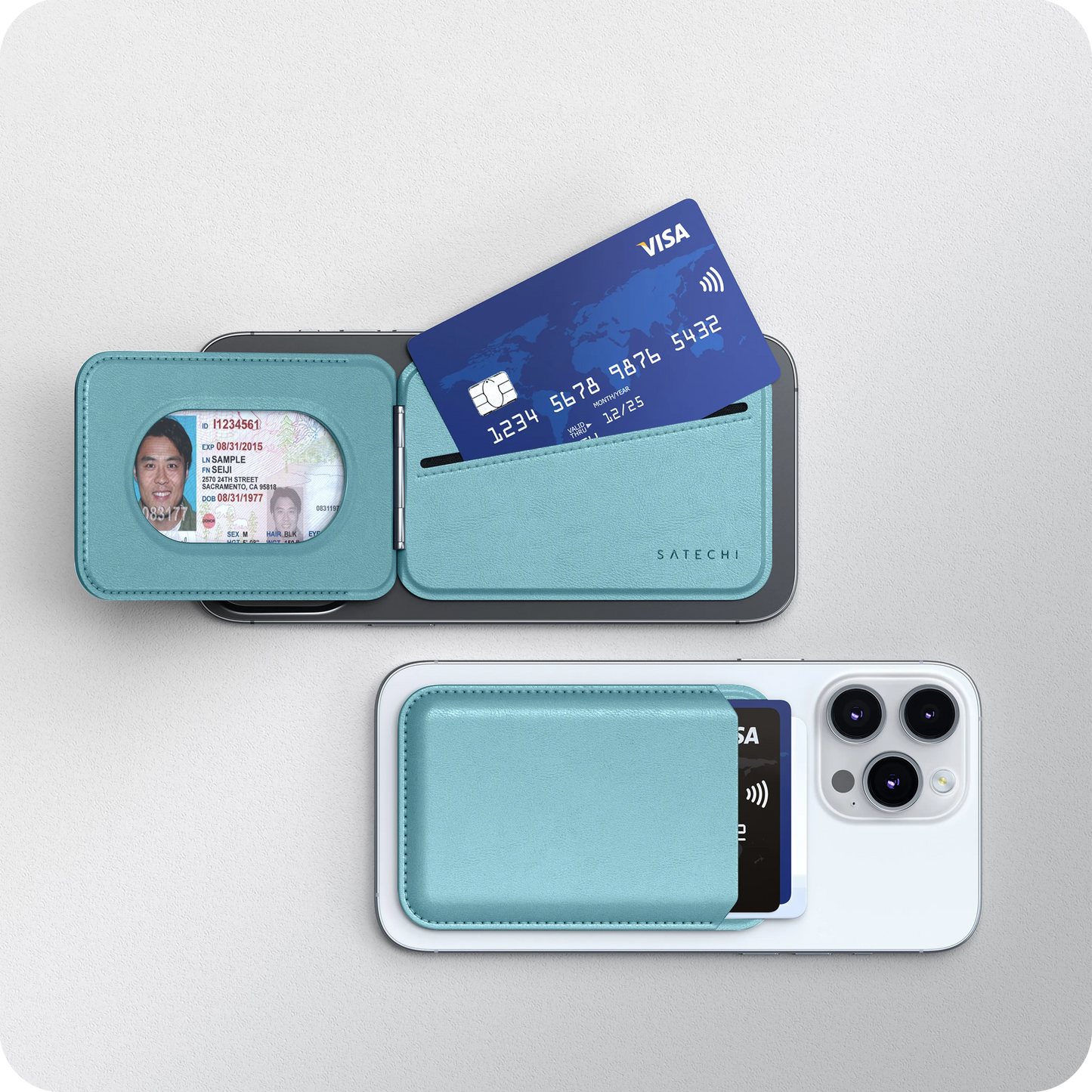 Satechi Vegan-Leather Magnetic Wallet Stand - Light Blue
