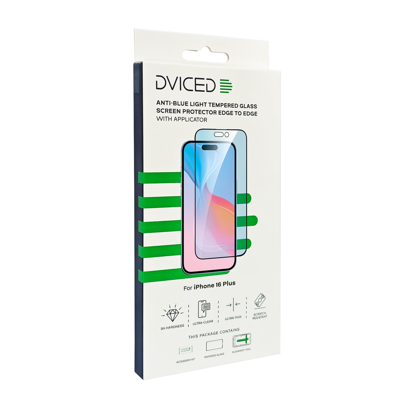 Dviced anti-blue light tempered zaštitno staklo od ivice do ivice za iPhone 16 Plus sa aplikatorom