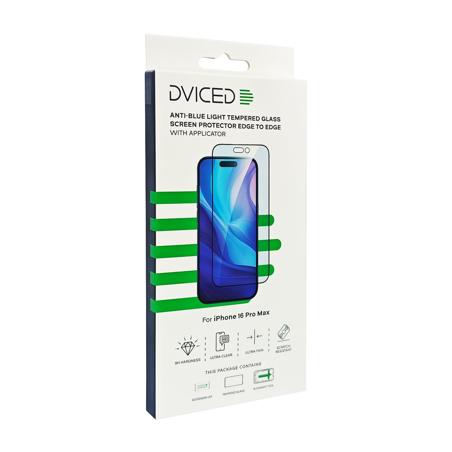 Dviced anti-blue light tempered zaštitno staklo od ivice do ivice za iPhone 16 Pro Max sa aplikatorom