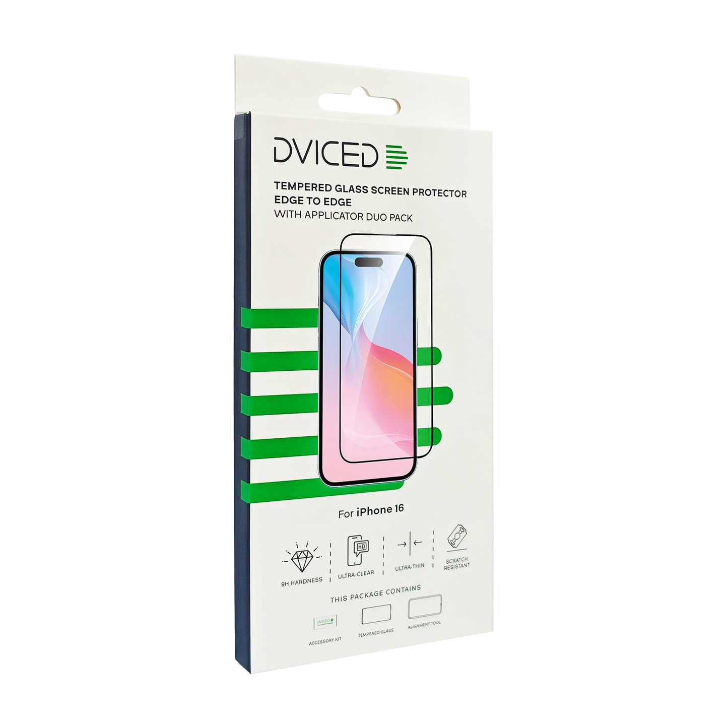 Dviced Tempered zaštitno staklo od ivice do ivice za iPhone 16 sa aplikatorom - dva komada