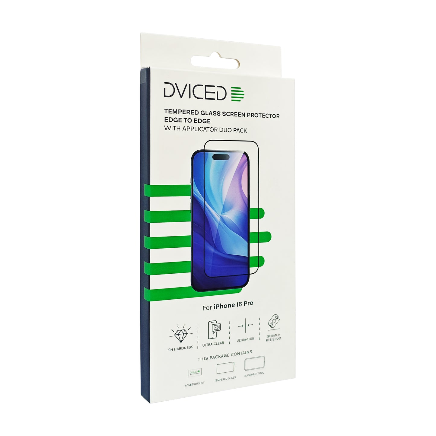 Dviced Tempered zaštitno staklo od ivice do ivice za iPhone 16 Pro sa aplikatorom - dva komada