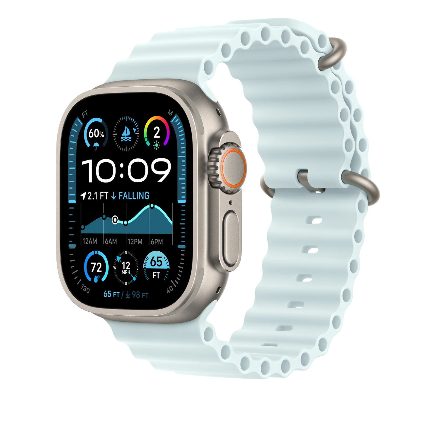 49mm Ice Blue Ocean Band Extension - Natural Titanium Finish - iSTYLE RS