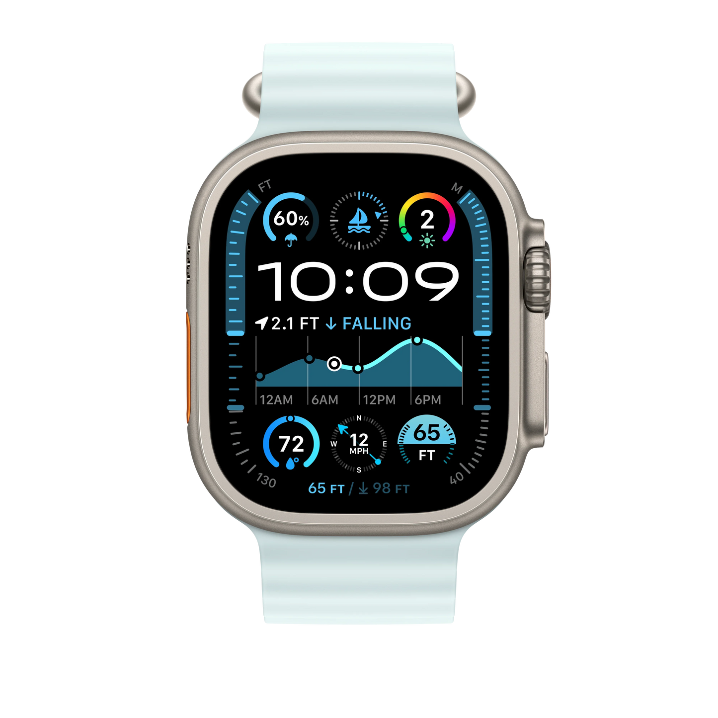 49mm Ice Blue Ocean Band Extension - Natural Titanium Finish - iSTYLE RS