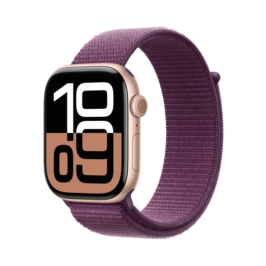 Apple Watch Series 10 GPS 46mm Rose Gold Aluminium Case with Plum Sport Loop - iSTYLE RS