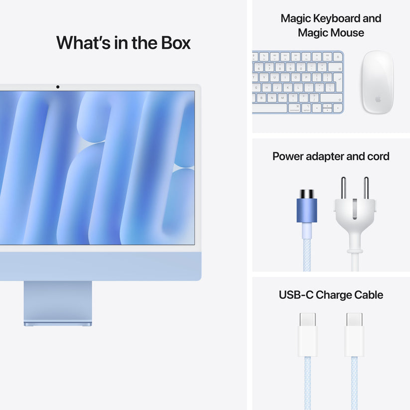 24-inčni iMac M4 sa 4,5K Retina displejom, 8-jezgarnim CPU-om, 8‑jezgarnim GPU-om, 16GB objedinjene memorije i 256GB SSD - Blue - iSTYLE RS