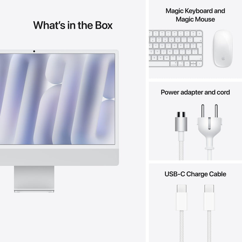 24-inčni iMac M4 sa 4,5K Retina displejom, 8-jezgarnim CPU-om, 8‑jezgarnim GPU-om, 16GB objedinjene memorije i 256GB SSD - Silver - iSTYLE RS