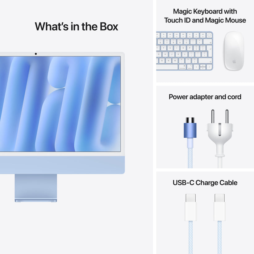 24-inčni iMac M4 sa 4,5K Retina displejom, 10-jezgarnim CPU-om, 10-jezgarnim GPU-om, 16GB objedinjene memorije i 512GB SSD - Blue - iSTYLE RS