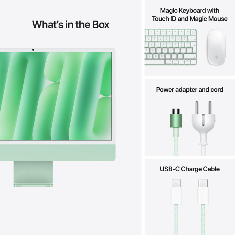 24-inčni iMac M4 sa 4,5K Retina displejom, 10-jezgarnim CPU-om, 10-jezgarnim GPU-om, 16GB objedinjene memorije i 512GB SSD - Green - iSTYLE RS