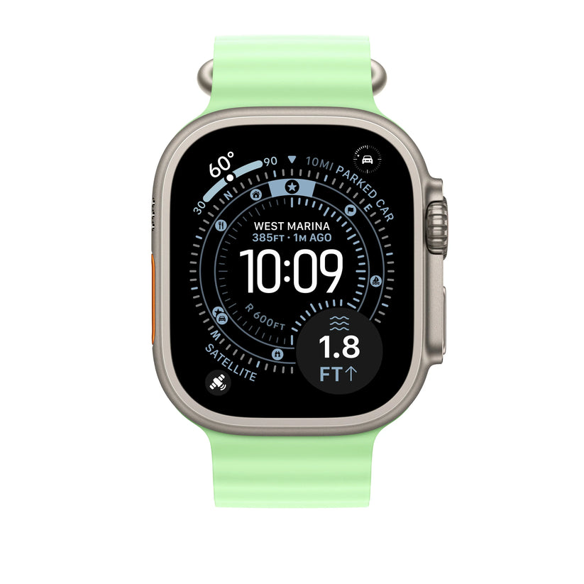 49mm Neon Green Ocean Band - Natural Titanium Finish - iSTYLE RS