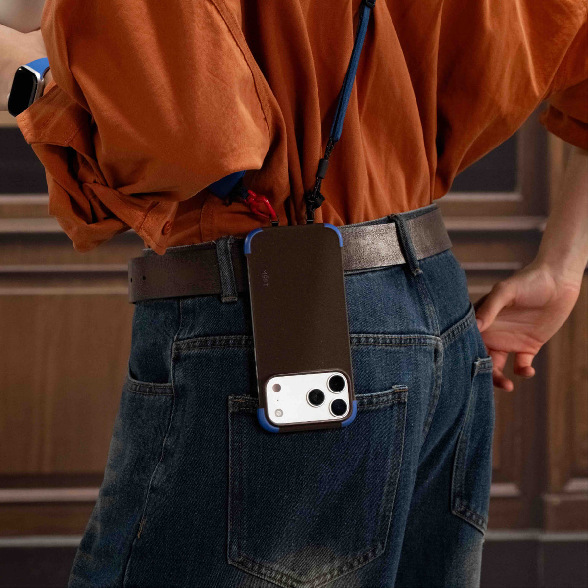 MOFT Color-blocking Snap Phone Case for iPhone 18 Pro Max - Dark Coffee + Sapphire