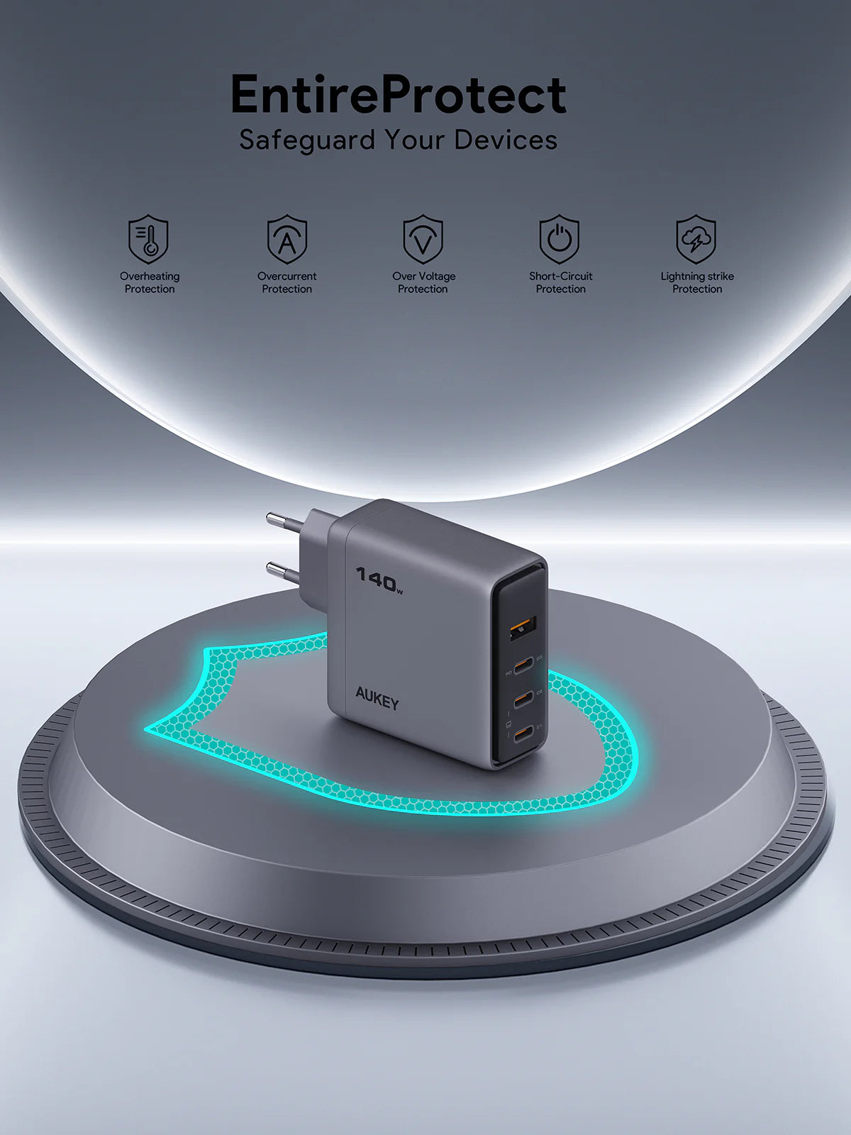 AUKEY Comet Mix 4 140W PD 4-Port GaN Wall Charger with PPS for Laptop & Mobile