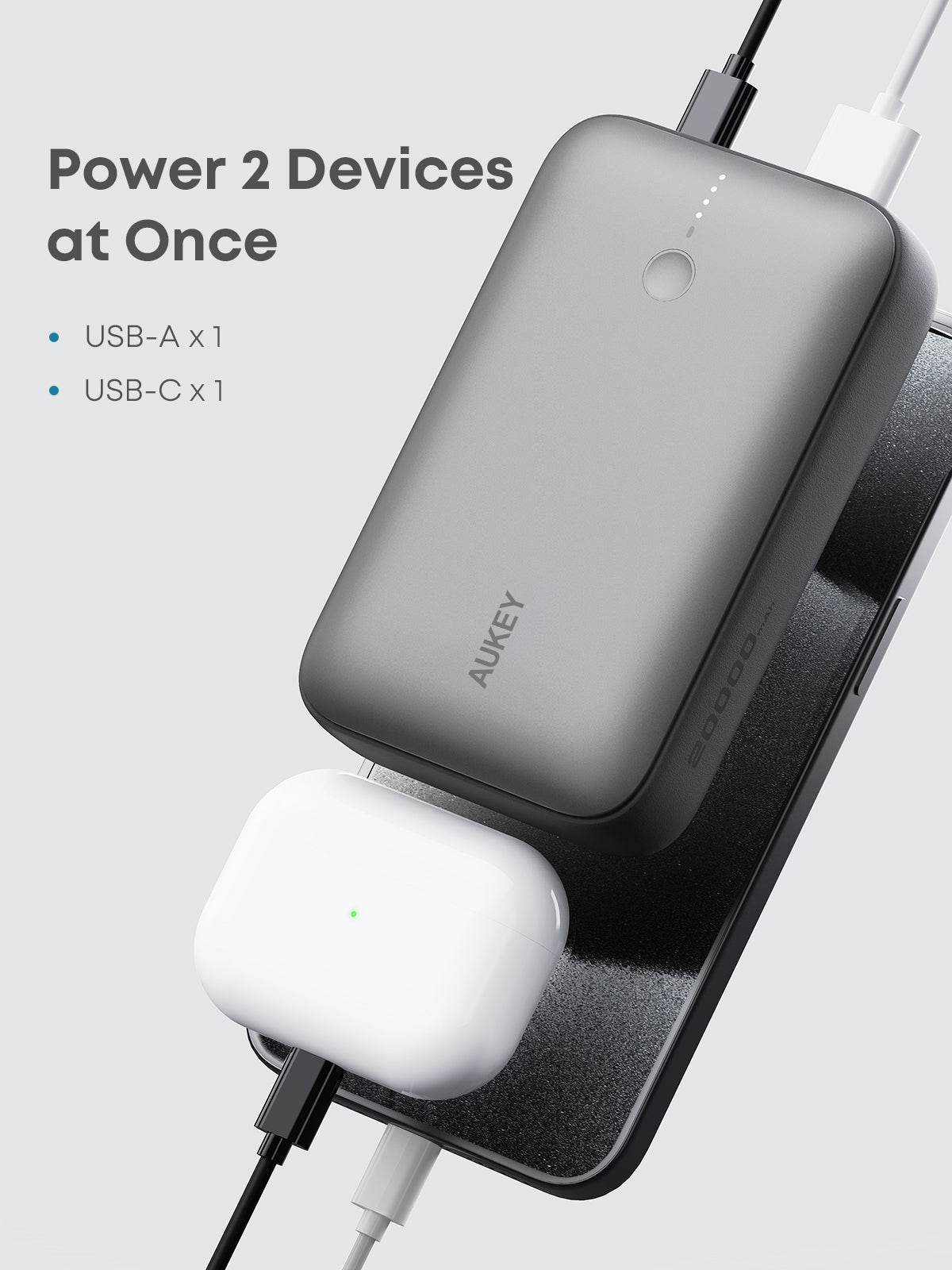 AUKEY PB-Y57 20000mAh 22.5W 1A1C with C-C30CM data cable Storm Gray