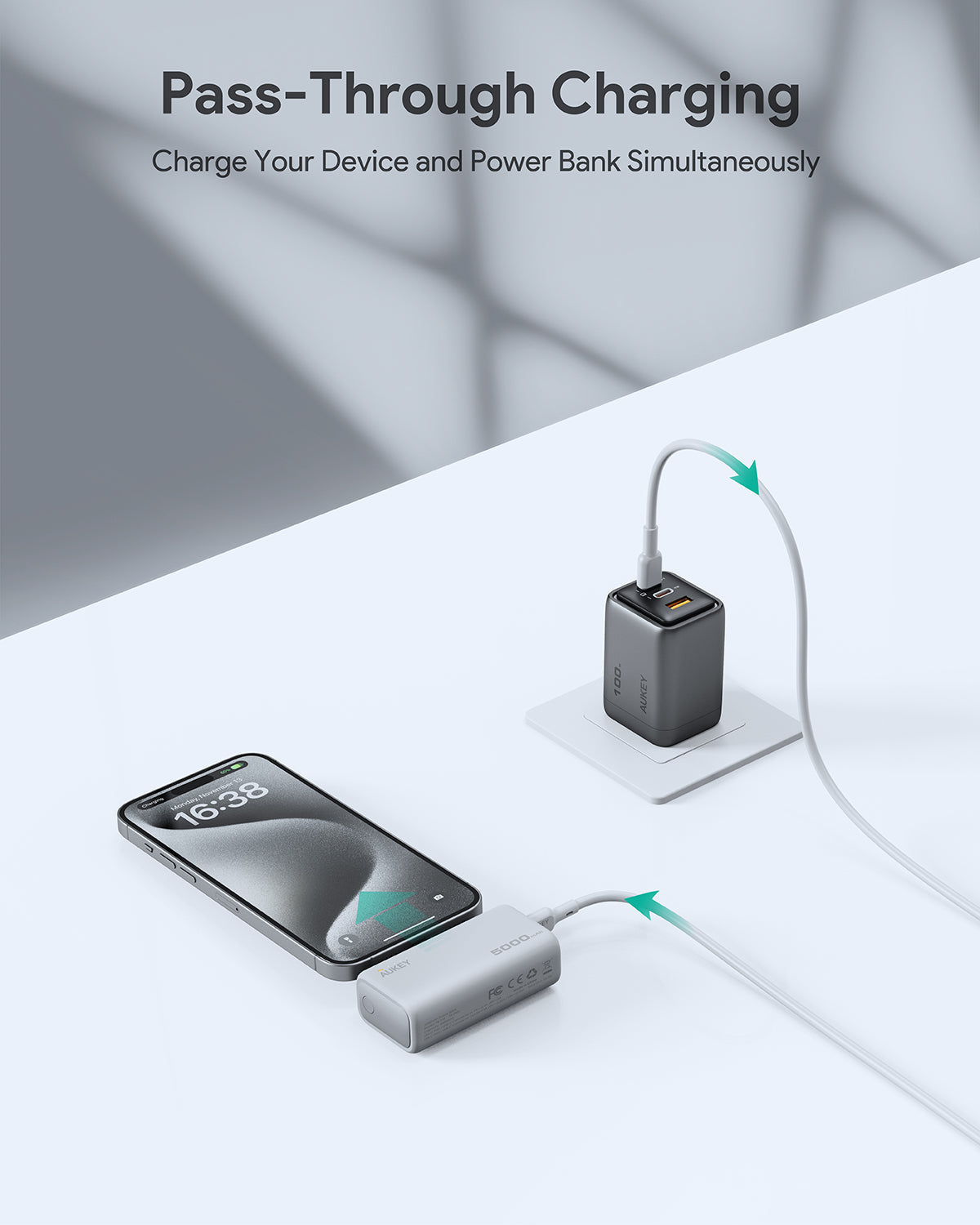 AUKEY Spark Mini 22.5W 5000mAh PD Power Bank With Built-in USB C Port Frost White
