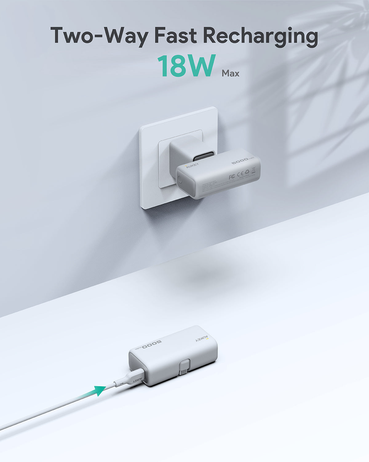 AUKEY Spark Mini 22.5W 5000mAh PD Power Bank With Built-in USB C Port Frost White