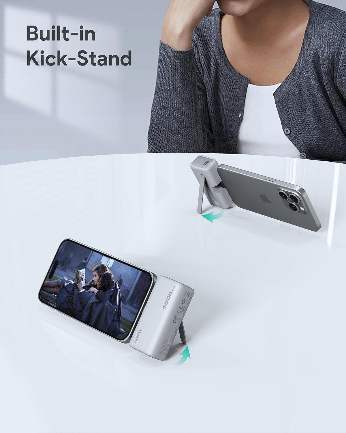 AUKEY Spark Mini 22.5W 5000mAh PD Power Bank With Built-in USB C Port Frost White
