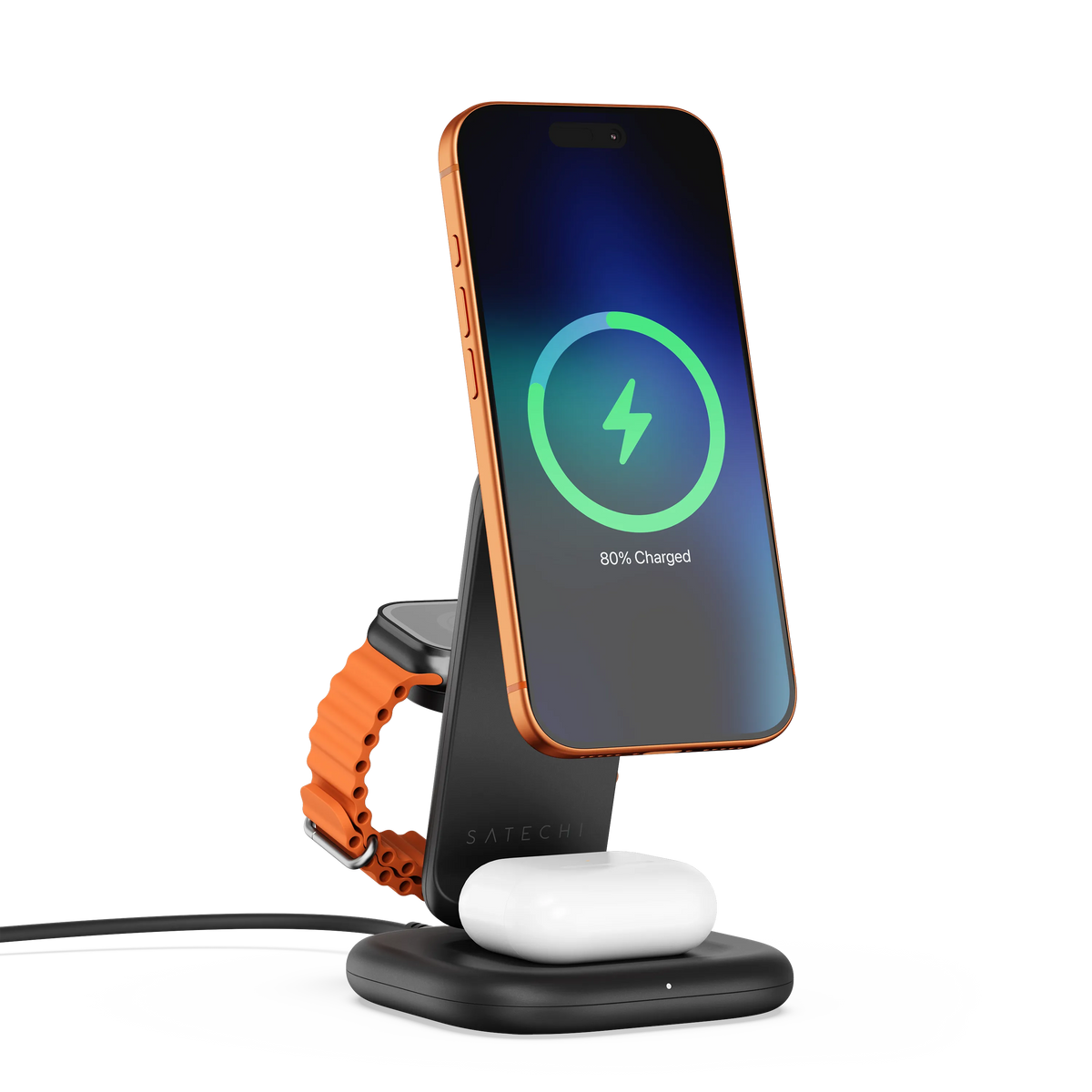 Satechi 3-in-1 Foldable Qi2 25W Wireless Charging Stand - Space Black