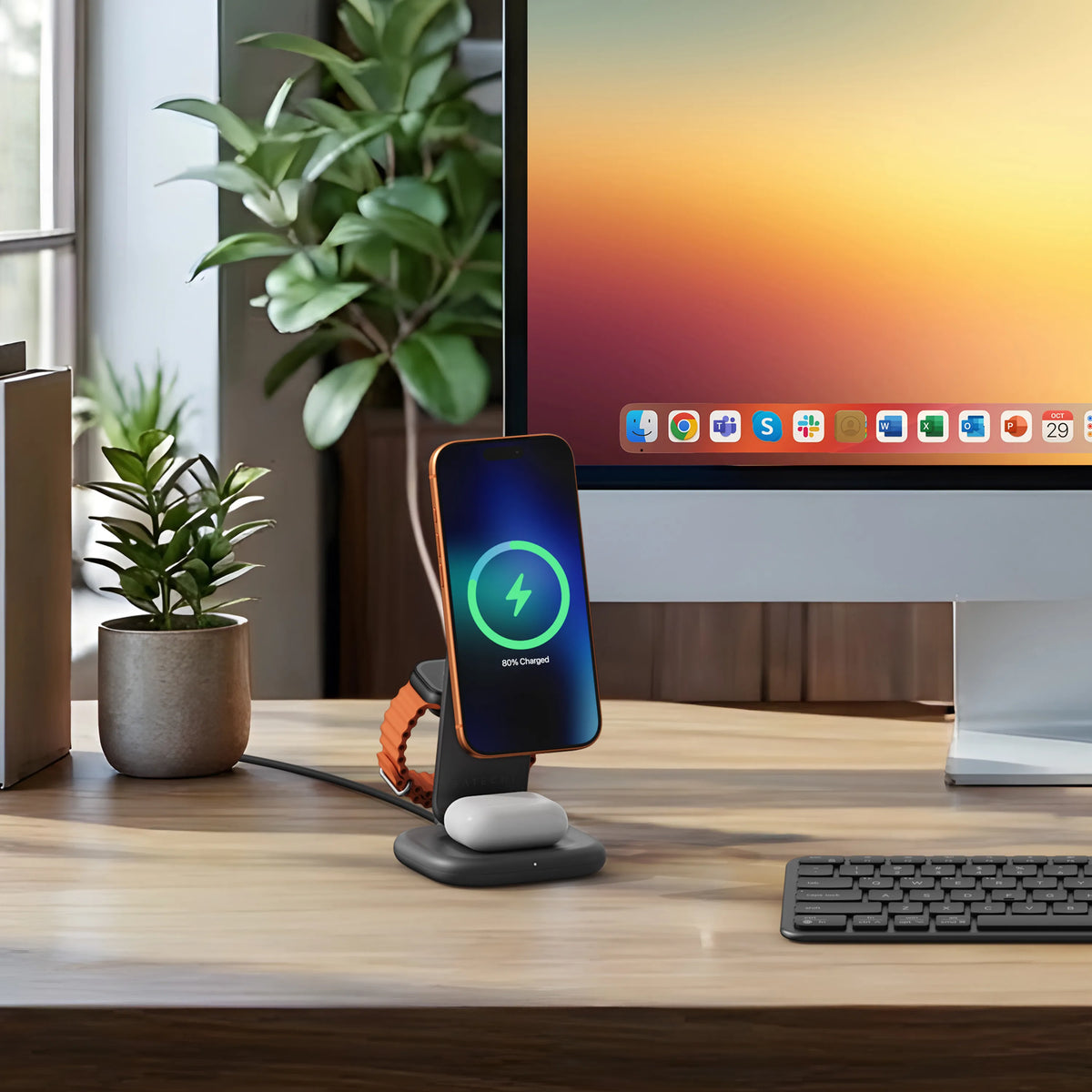 Satechi 3-in-1 Foldable Qi2 25W Wireless Charging Stand - Space Black