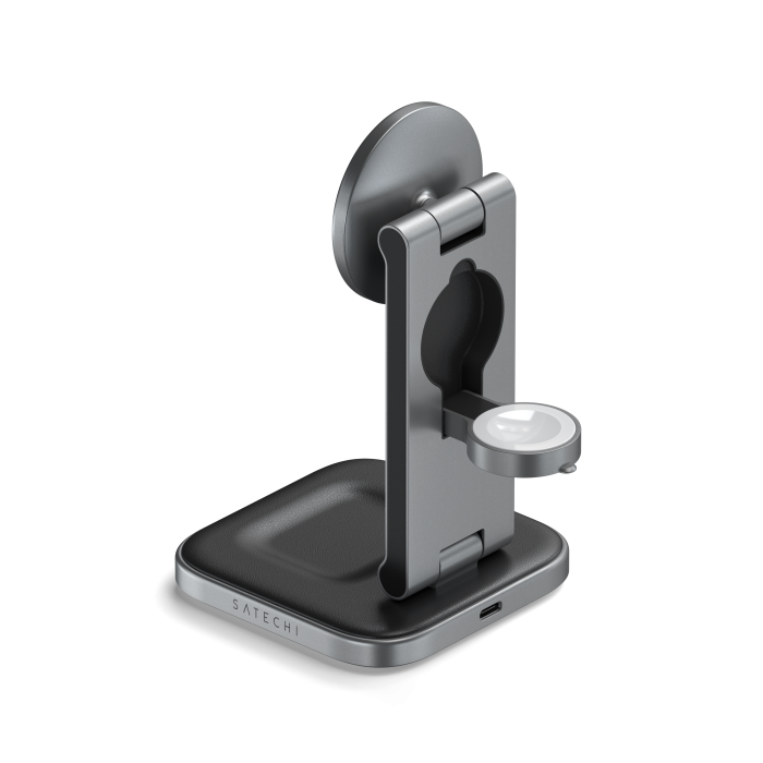 Satechi 3-in-1 Foldable Qi2 Wireless Charging Stand with Type A,C,G plugs - Space Gray  - iSTYLE.rs