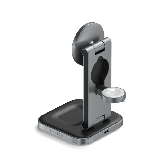 Satechi 3-in-1 Foldable Qi2 Wireless Charging Stand with Type A,C,G plugs - Space Gray  - iSTYLE.rs