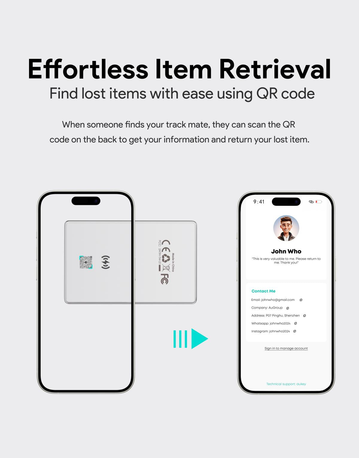 AUKEY Track Mate 3 Smart Bluetooth Tracker Medium Gray