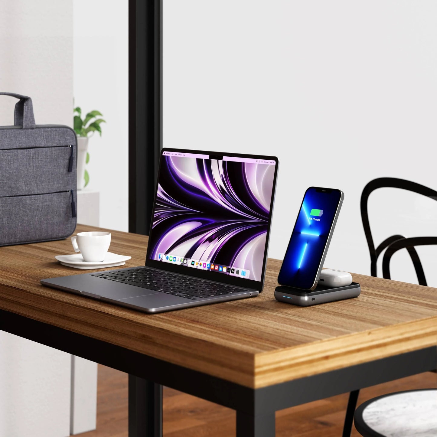 Satechi Duo Wireless Charger Power Bank Stand 10000 mAh Stand - Space Grey