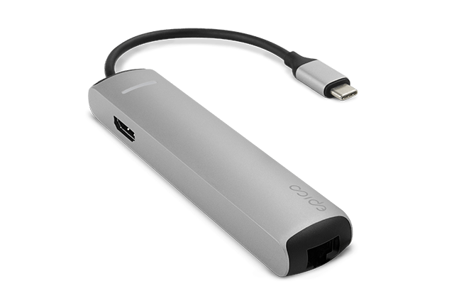 Epico Type-C Hub SLIM 4K HDMI & Ethernet - silver, black cable - iSTYLE RS