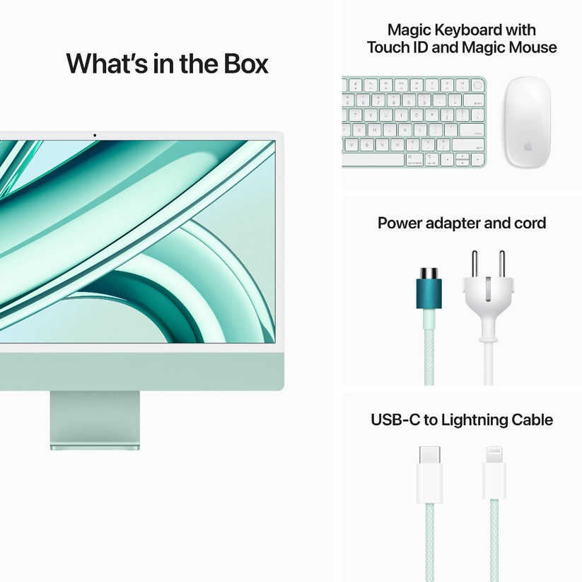 24-inčni iMac M3 sa 4,5K Retina displejom, 8-jezgarnim CPU-om, 10-jezgarnim GPU-om, 8GB objedinjene memorije i 512GB SSD-om - Green - iSTYLE RS