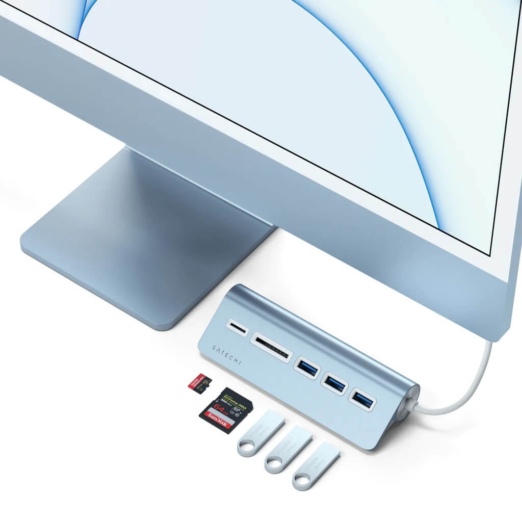 Satechi Aluminium Type-C USB Hub (3x USB 3.0,MicroSD) - Blue - iSTYLE RS