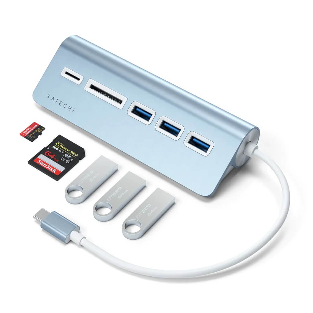 Satechi Aluminium Type-C USB Hub (3x USB 3.0,MicroSD) - Blue - iSTYLE RS