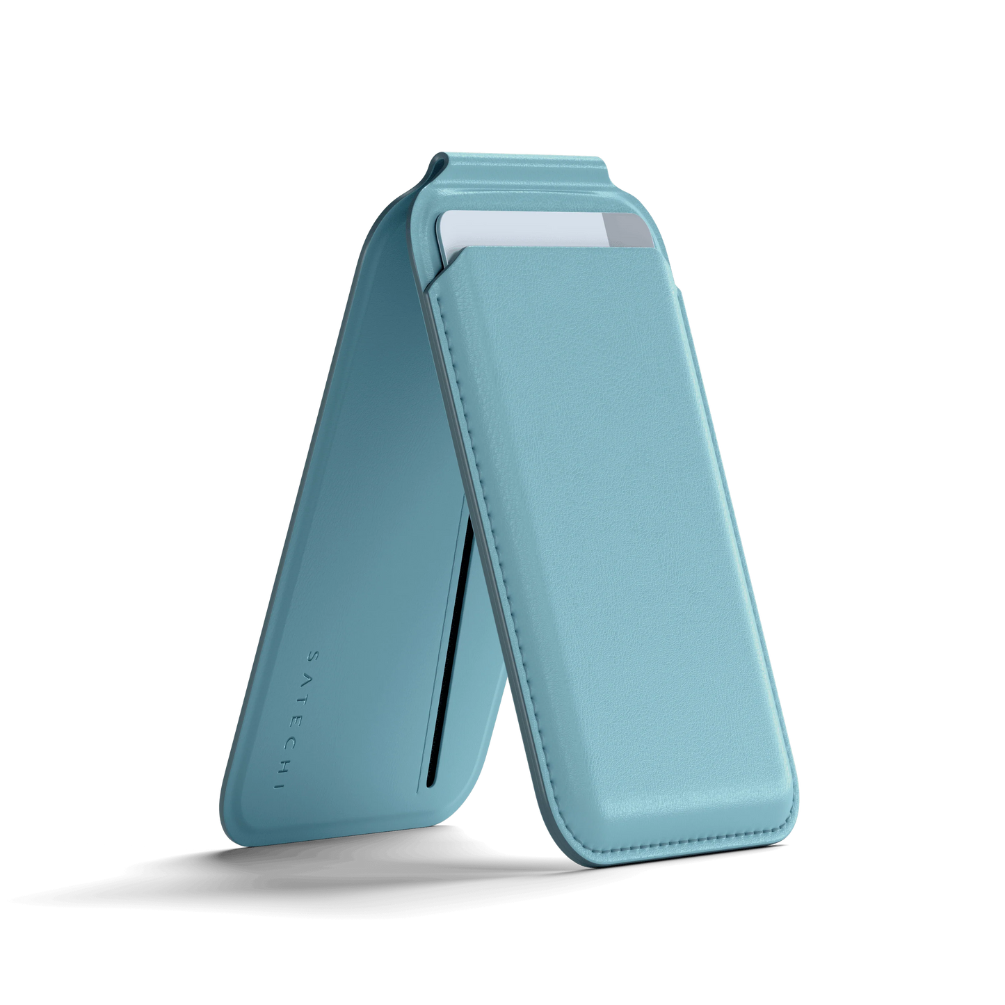 Satechi Vegan-Leather Magnetic Wallet Stand - Light Blue