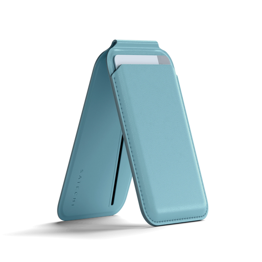 Satechi Vegan-Leather Magnetic Wallet Stand - Light Blue