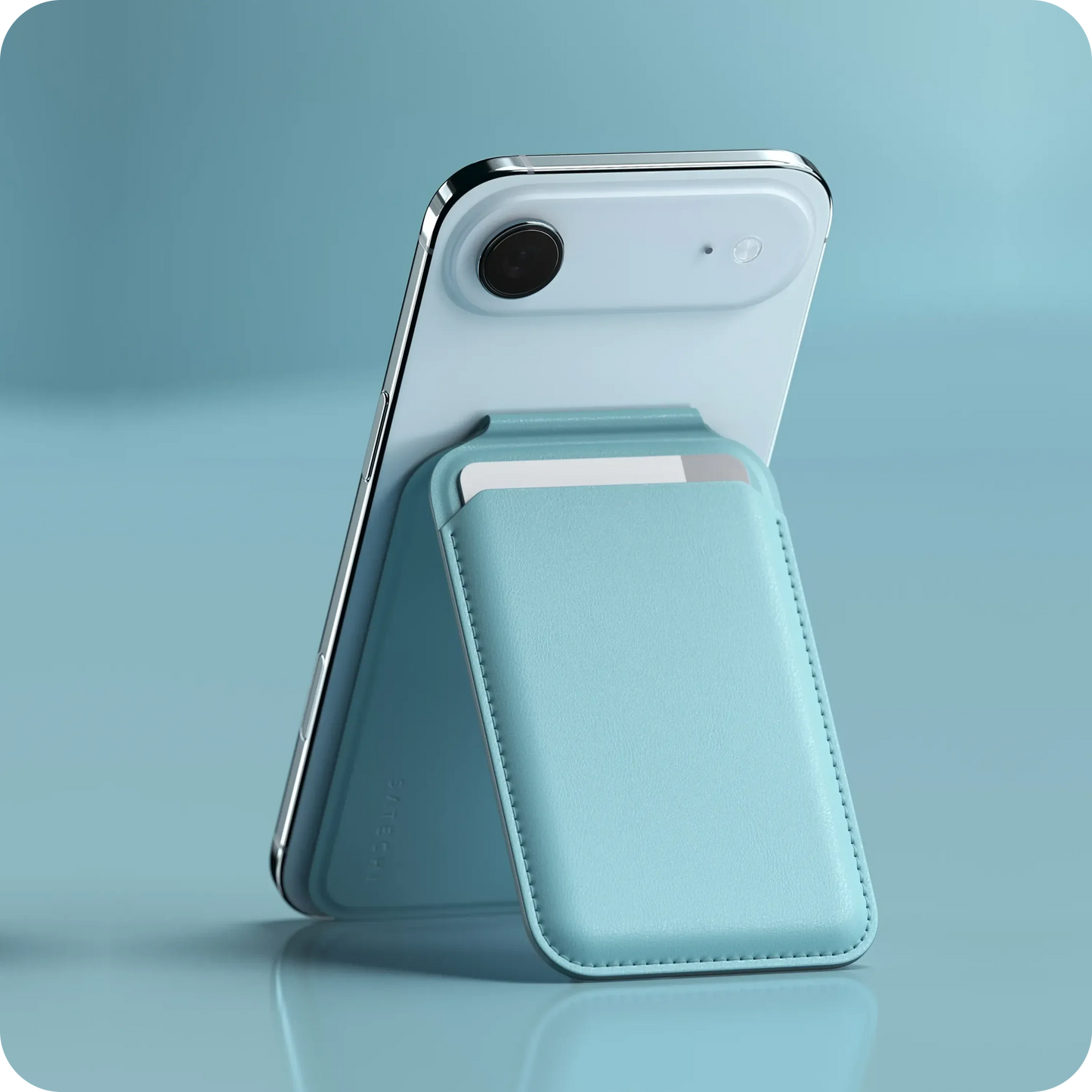 Satechi Vegan-Leather Magnetic Wallet Stand - Light Blue